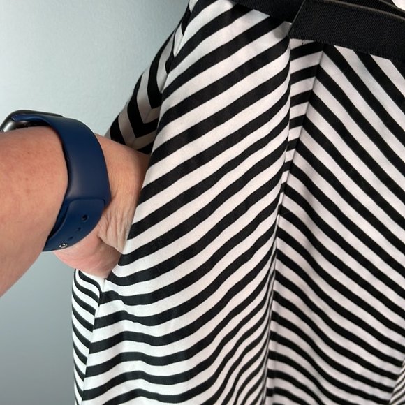 White House Black Market Strapless Halter Dress Black White Stripe Midi Size 10 - Picture 4 of 10